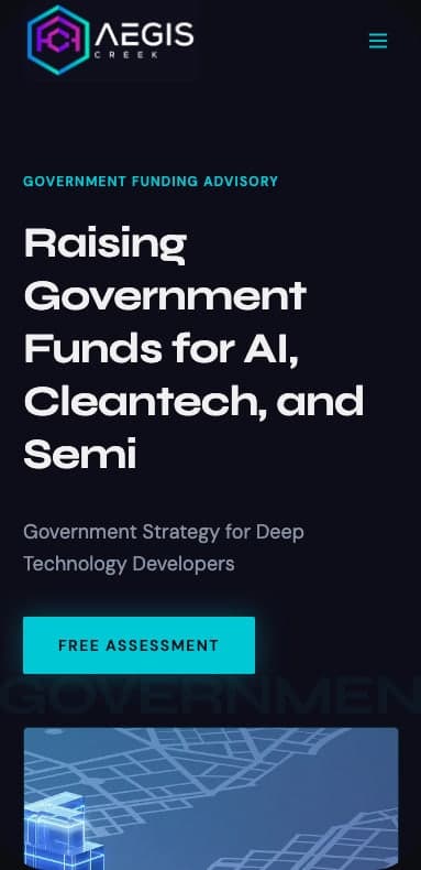 Aegis Creek homepage on mobile