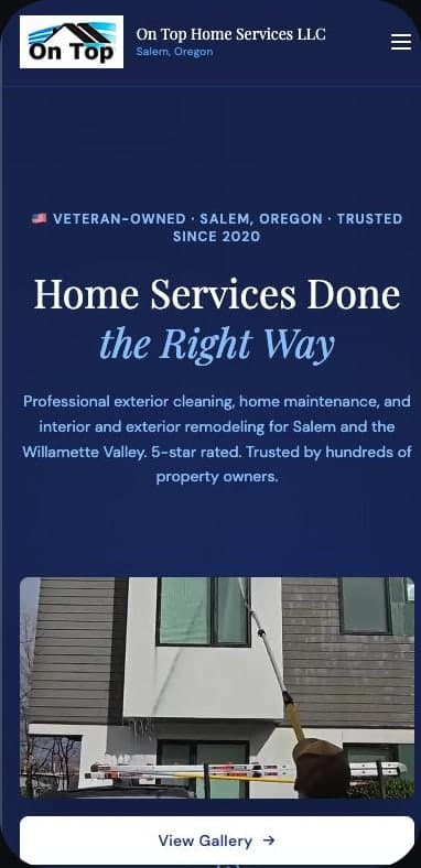 On Top Home Services homepage on mobile