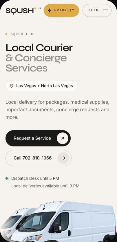 SQUSH LLC homepage on mobile